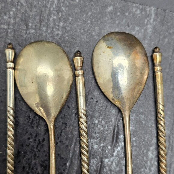 Set Of 6 Antique 800 Silver Twisted Handle Demitasse Spoons 4.25" HS249 - Picture 9 of 12